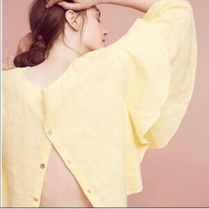 NWT Lilka Anthropologie Sz. S Yellow Cotton Crop Boxy Kimono Sleeves Summer LORA